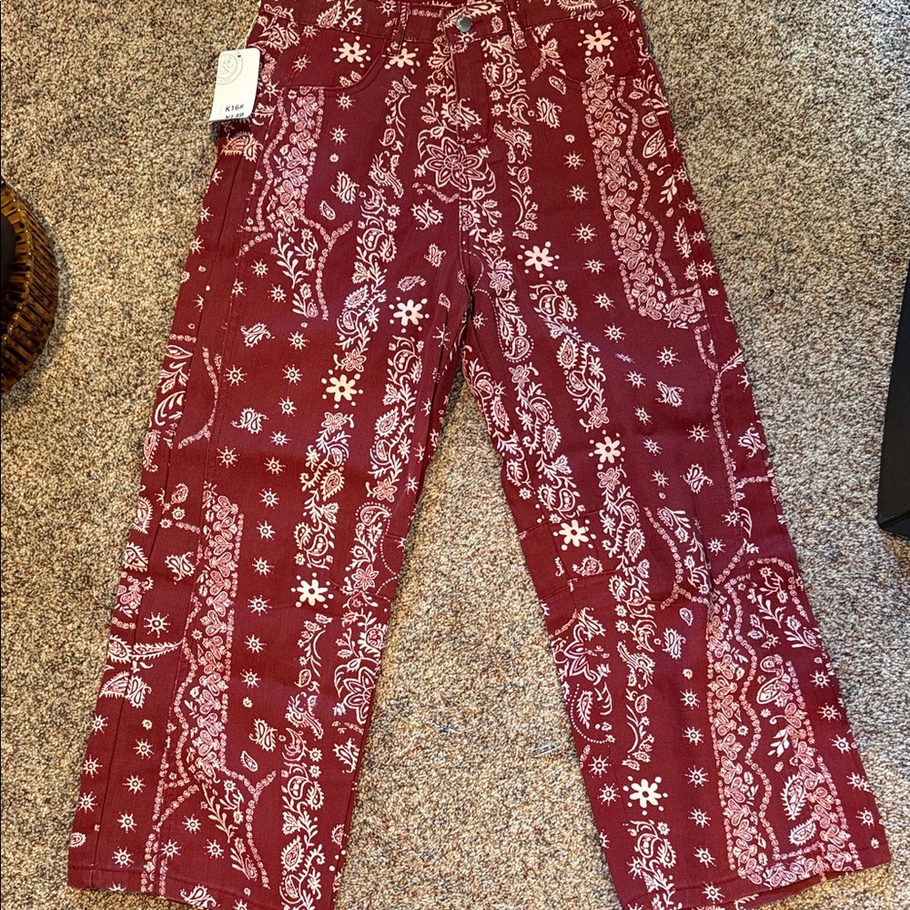 Women's Red Bandana Print Jeans